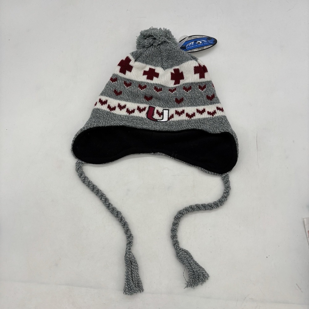 UMass Lowell River Hawks Beanie OSFA Pom Knit Hat Cuffed Tassels NCAAA NWT